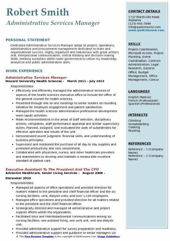 Administrative Services Manager Resume Samples