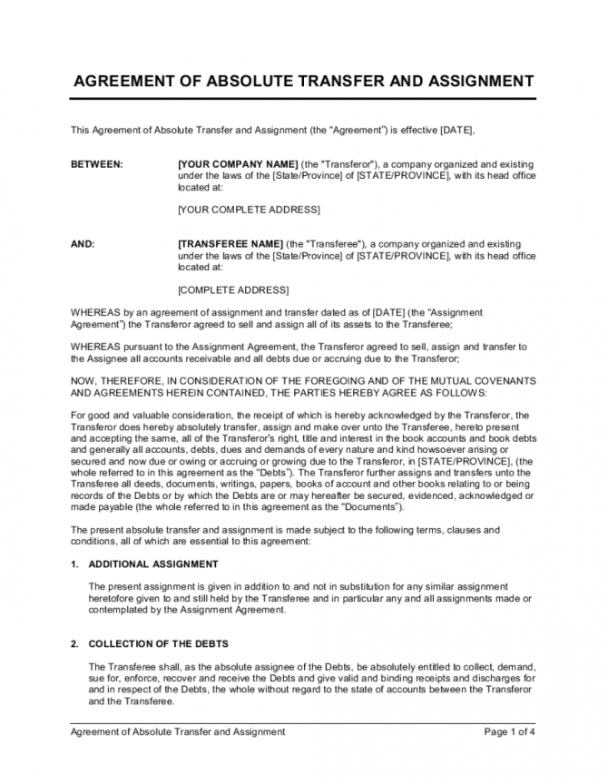 assignment of receivables agreement template
