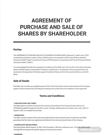 Termination Of Shareholders Agreement Template