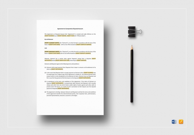 Agreement To Compromise Disputed Account Template In Word  Apple Pages
