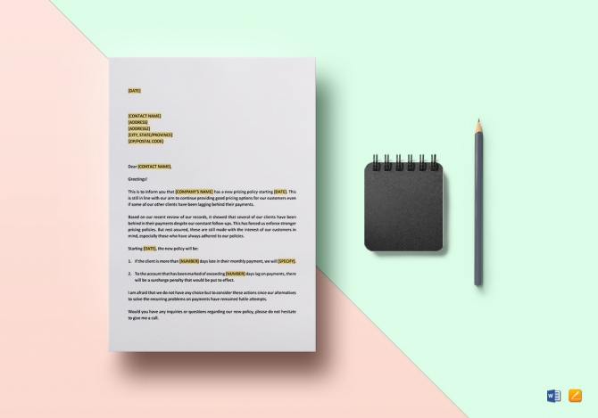 Announcement Of New Pricing Policy Template In Word  Google Docs