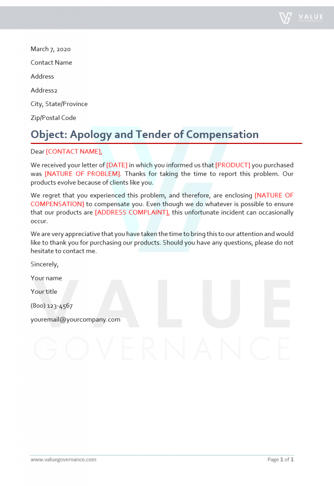 Apology And Tender Of Compensation