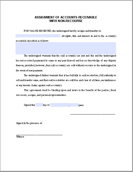 assignment of accounts receivable example problem