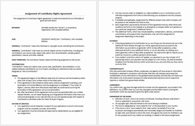 Assignment Of Contract Template Lovely Assignment Of Contributor