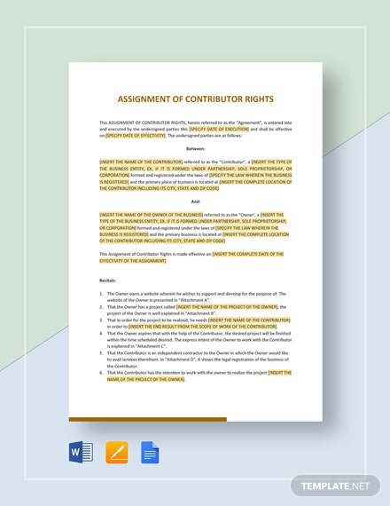 Assignment Of Contributor Rights Template