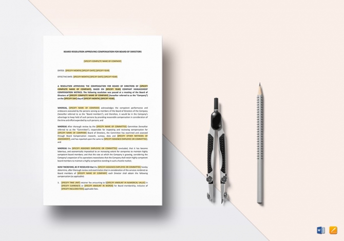 Board Resolution Approving Compensation For Board Of Directors Board Resolution Approving Compensation For Board Of Directors