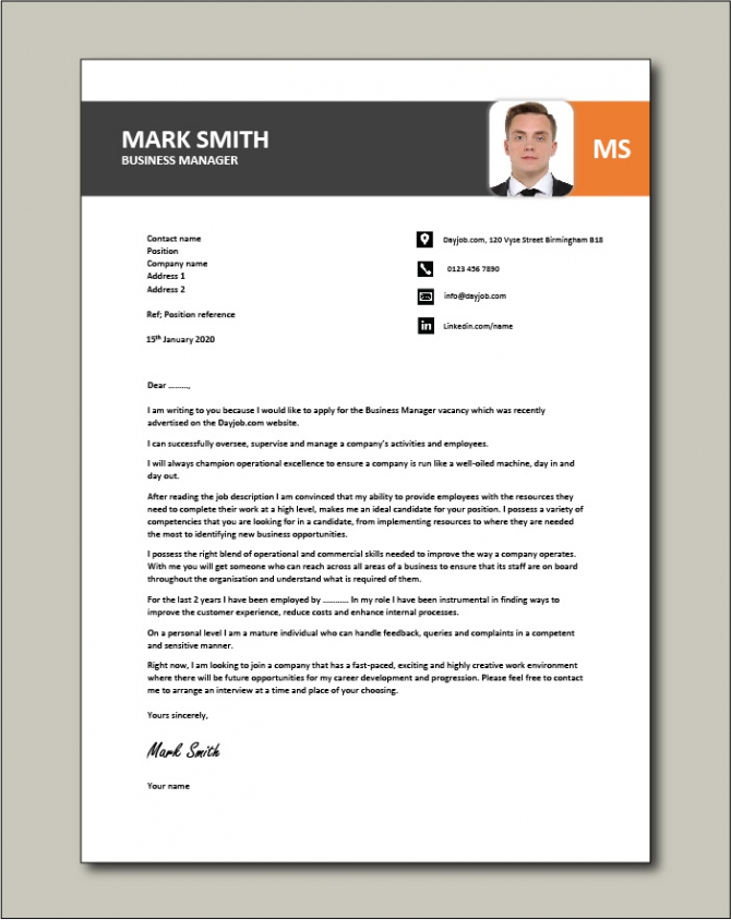 Business Manager Cover Letter Example  How To Write A Covering