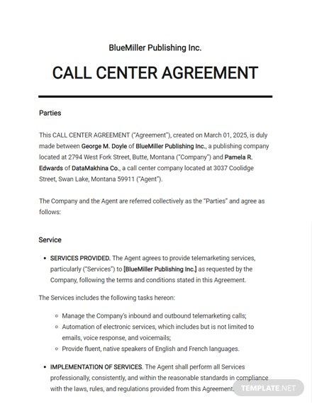 Call Center Agreement Template