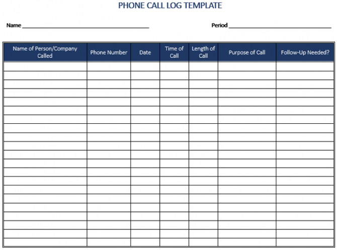 Call Log Templates To Keep Track Your Calls