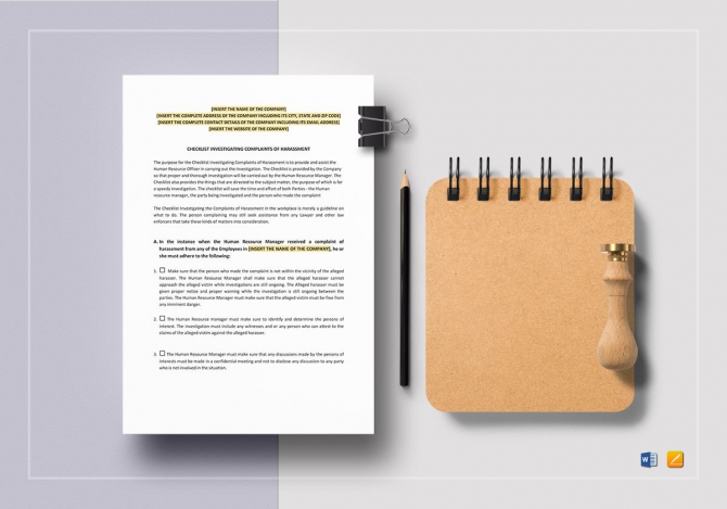 Checklist Investigating Complaints Of Harassment Template In Word Checklist Investigating Complaints Of Harassment Template In Word