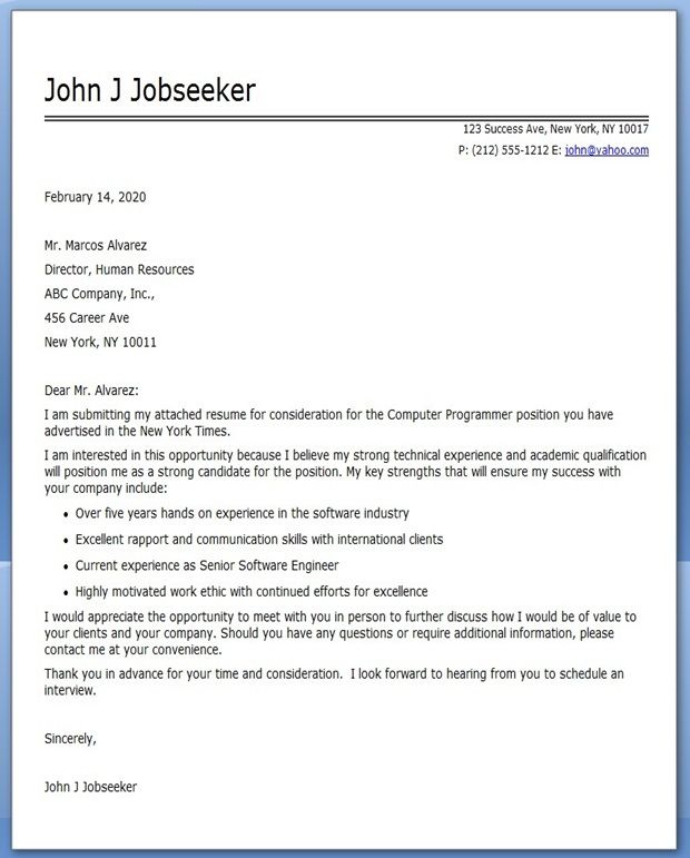 cover letter for programming job application