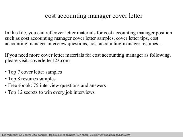Cost Accounting Manager Cover Letter