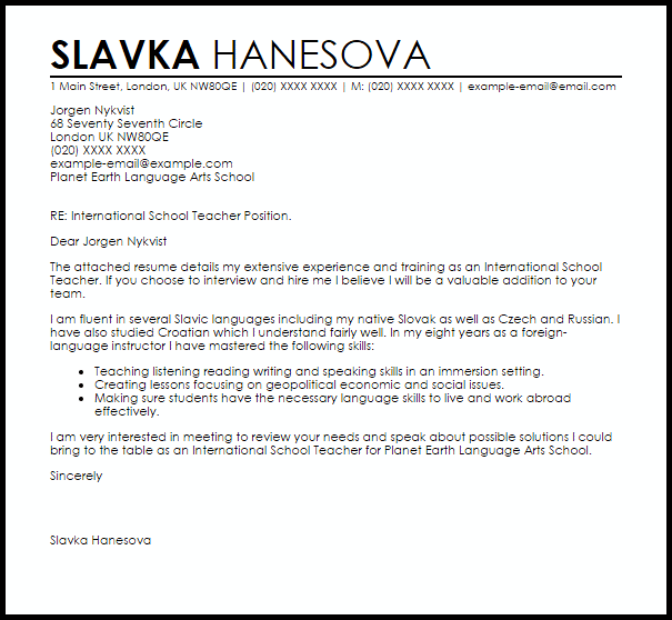 cover letter for teaching abroad