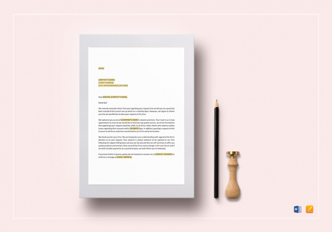 Denial Of Request For Quarterly Billing Template In Word Google Denial Of Request For Quarterly Billing Template In Word Google