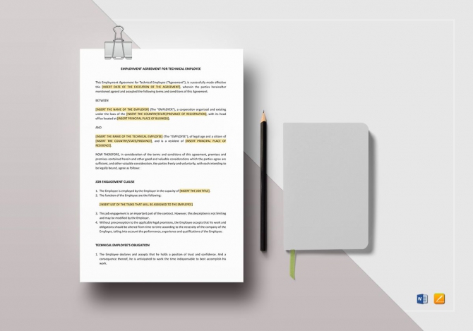 Employment Agreement For Technical Employee Template In Word