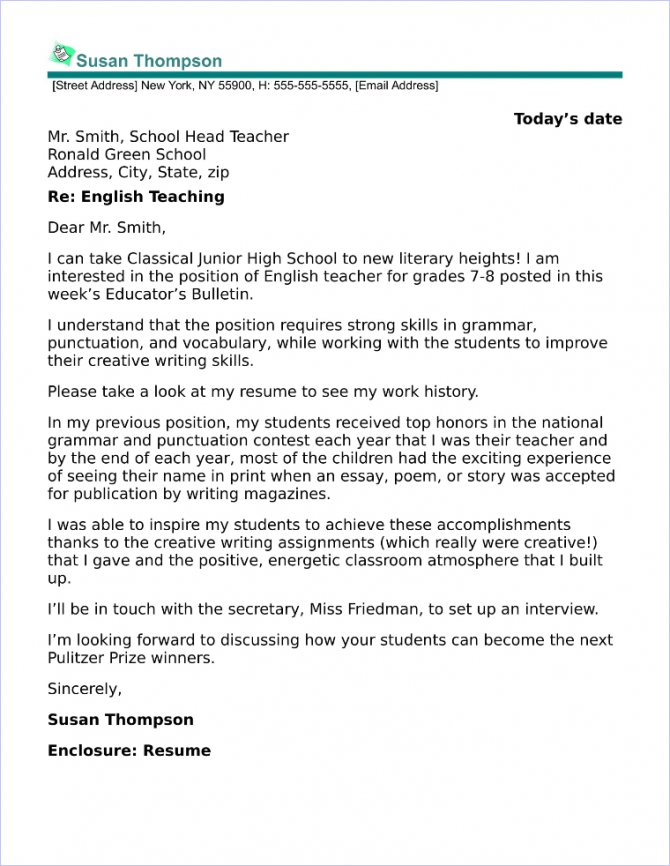 application letter for the post of a head teacher