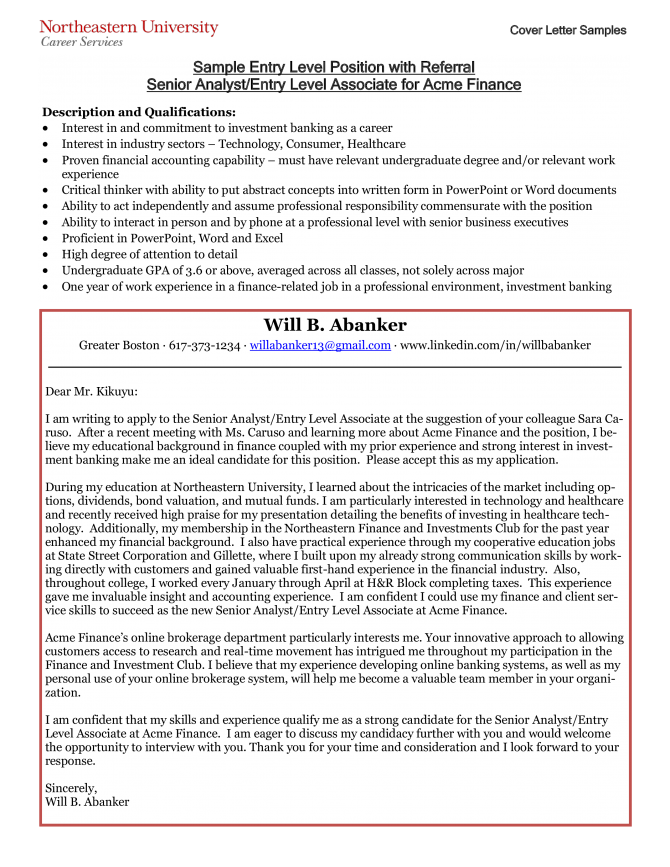 Entry Level Business Analyst Cover Letter