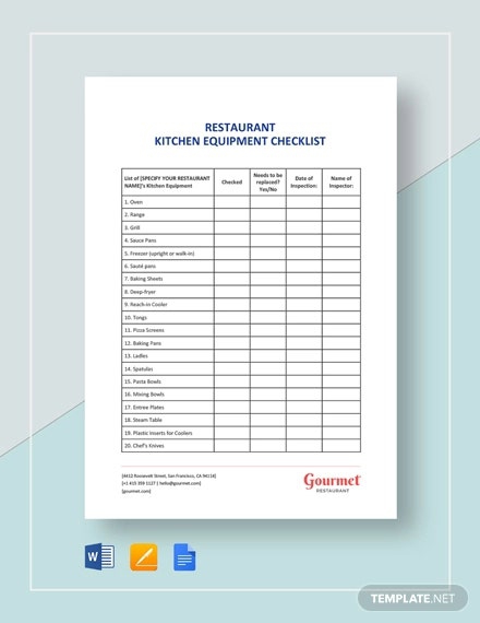 Equipment Checklist Template