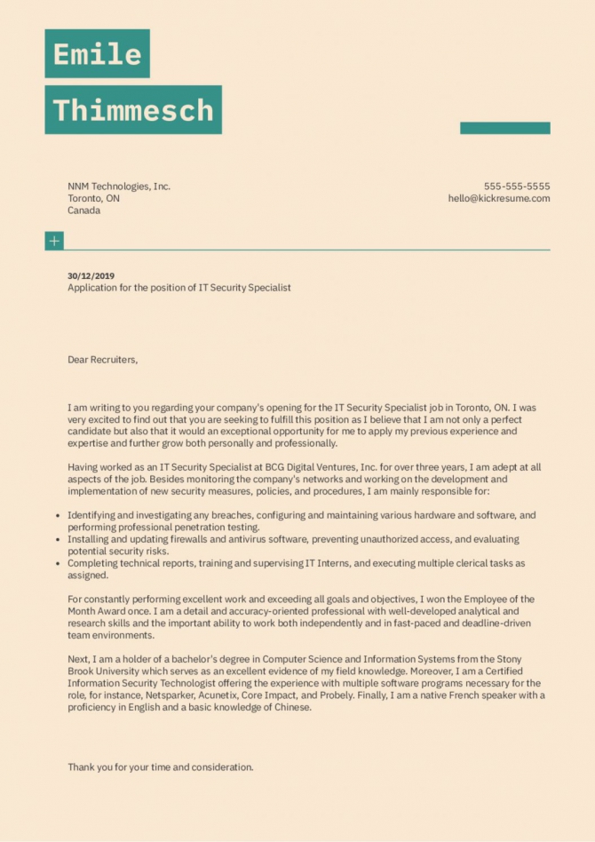 Explore Our Sample Of Cover Letter Template For Security Job In