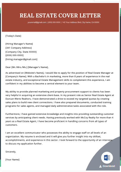 Free  Best Real Estate Agent Cover Letter Examples   Templates