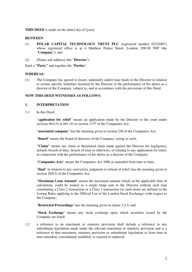 Free  Indemnity For Directors Short Forms In Pdf