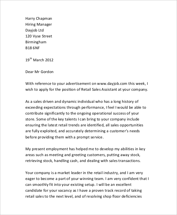Free  Sample Sales Cover Letter Templates In Ms Word