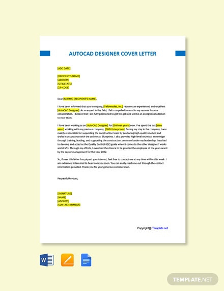 Free Autocad Designer Cover Letter Template