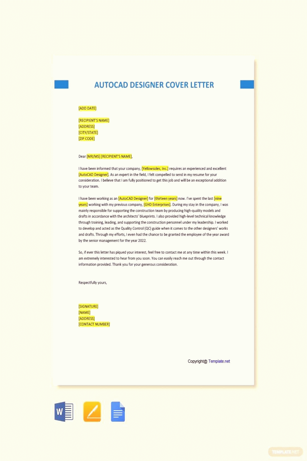 Free Autocad Designer Cover Letter Template In