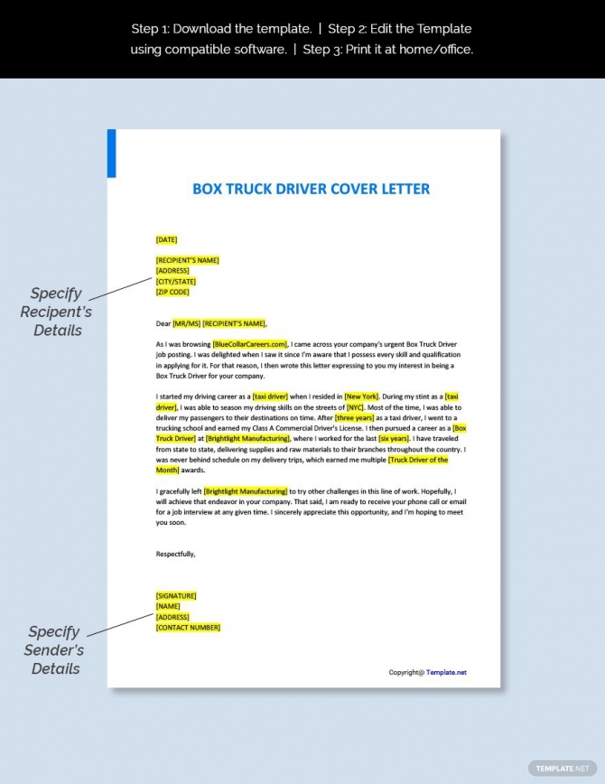 Box Truck Driver Cover Letter Samples & Templates Download