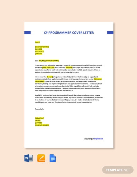 Free C Programmer Cover Letter Template