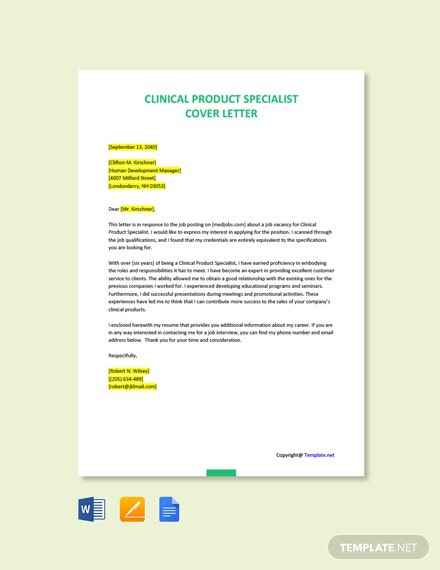 Free Clinical Product Specialist Cover Letter Free Clinical Product Specialist Cover Letter