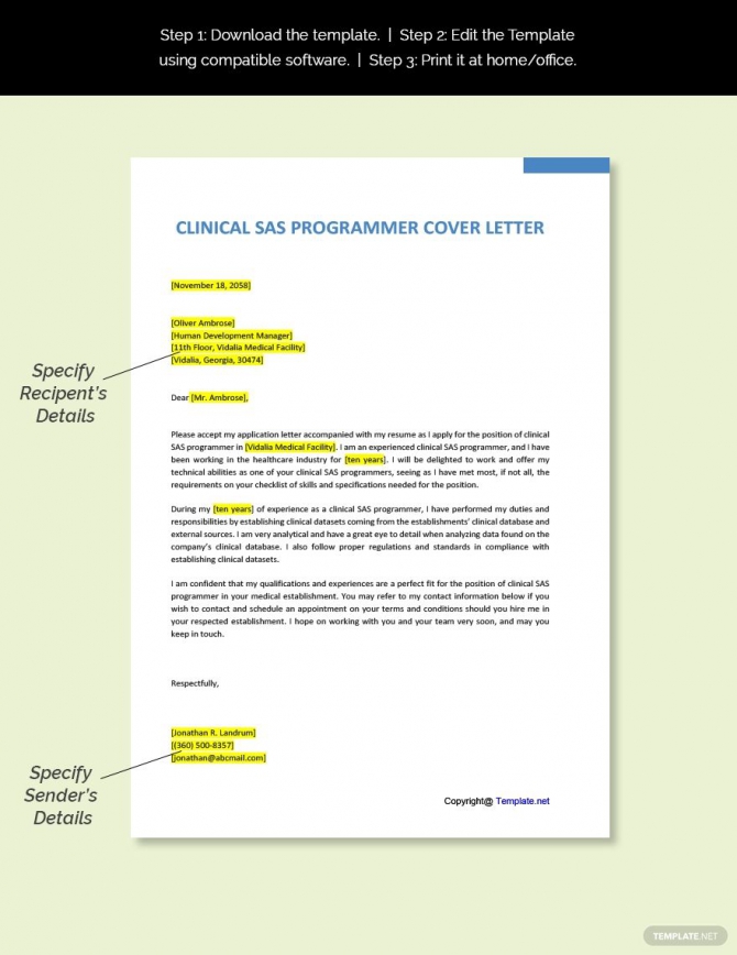 Free Clinical Sas Programmer Cover Letter Template Ad