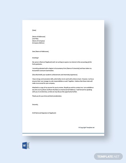 Free Cover Letter For Accounting Job Fresh Graduate Template