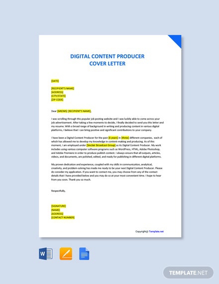 Free Digital Content Producer Cover Letter Template