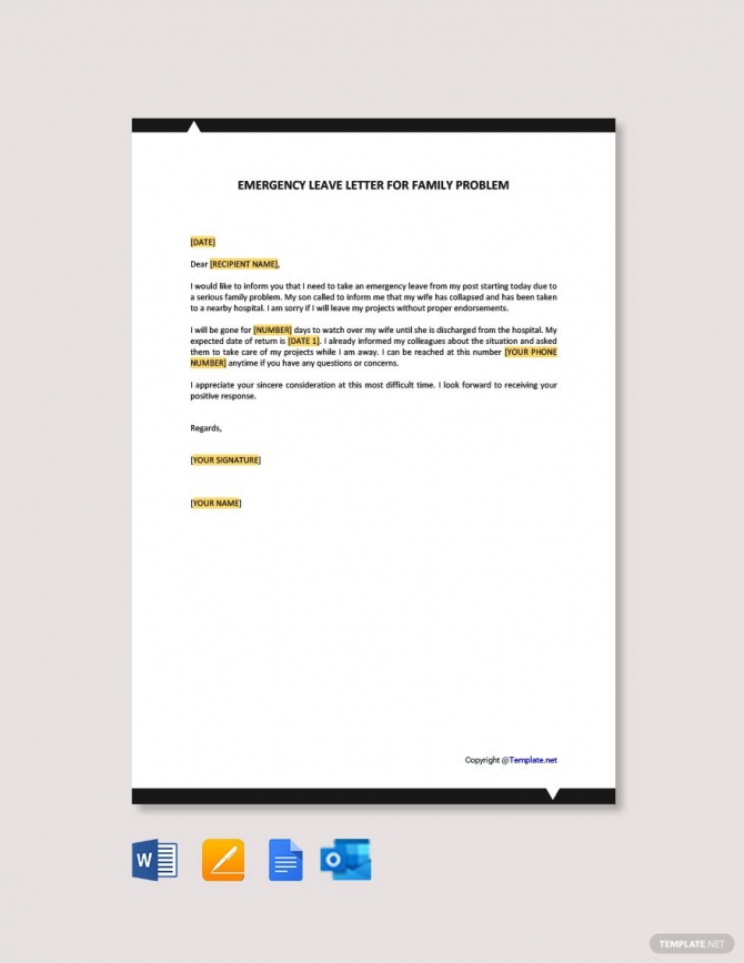 Free Emergency Leave Letter For Family Problem Template
