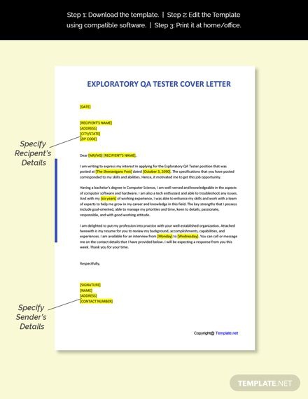 Free Exploratory Qa Tester Cover Letter Template Ad    Paid  Qa