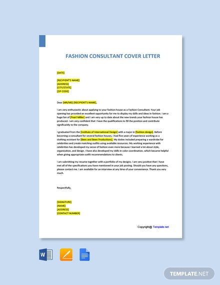 Free Fashion Consultant Cover Letter