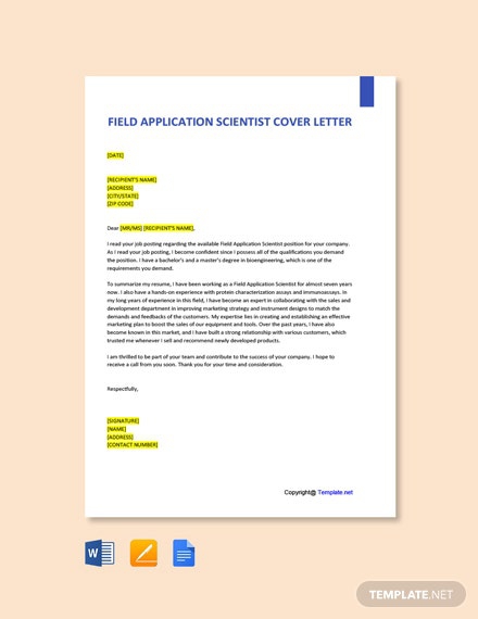 Free Field Application Scientist Cover Letter Template