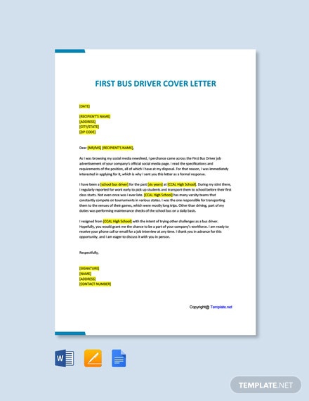 Free First Bus Driver Cover Letter Template