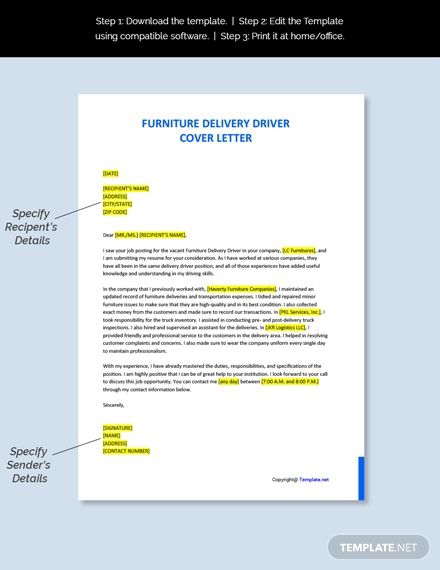 Free Furniture Delivery Driver Cover Letter Template In