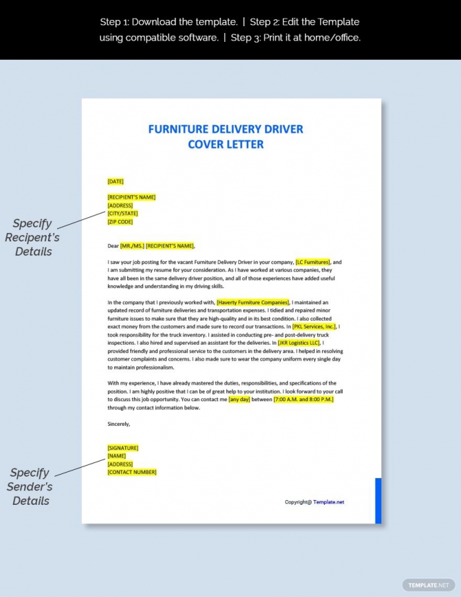 Free Furniture Delivery Driver Cover Letter Template In