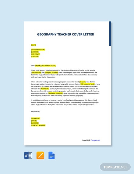 Free Geography Teacher Cover Letter Template