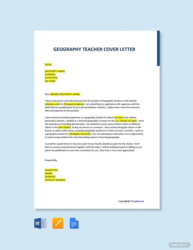 Free Geography Teacher Cover Letter Template Ad    Paid
