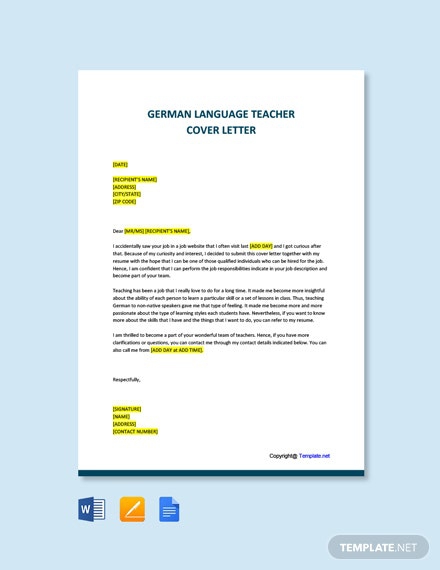 Free German Language Teacher Cover Letter Template