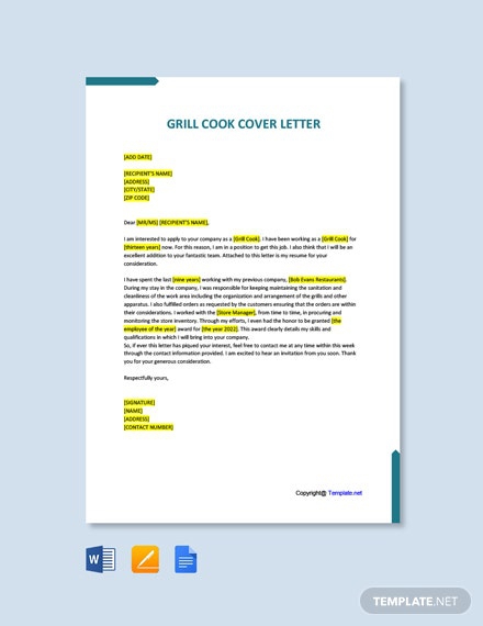 Free Grill Cook Cover Letter Template