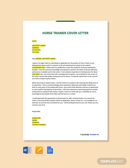 Free Horse Trainer Cover Letter Template