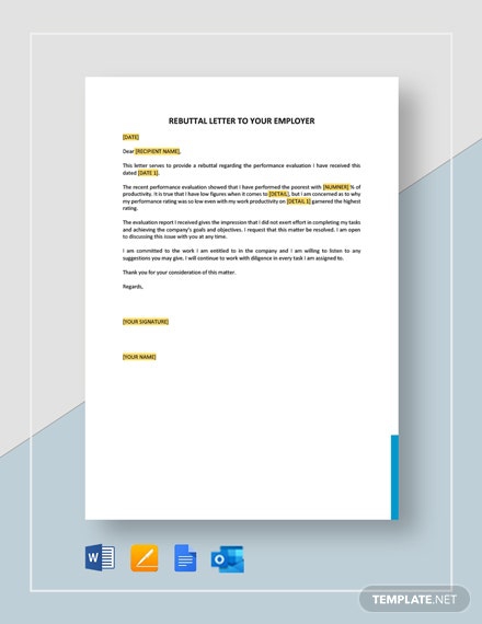 Free Rebuttal Letter To Your Employer Template