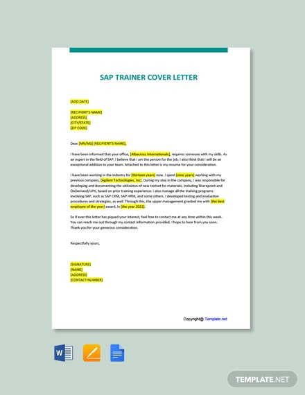 Free Sap Trainer Cover Letter Template