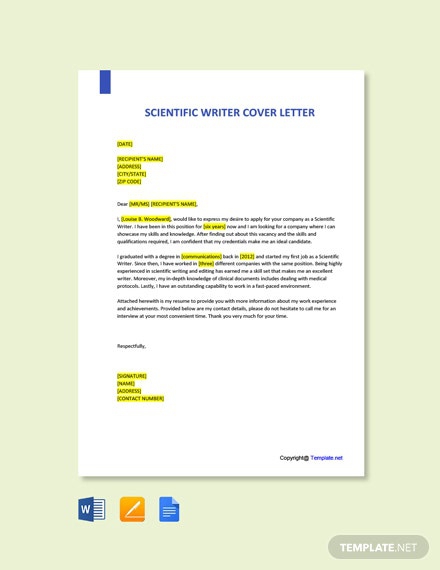 Free Scientific Writer Cover Letter Template