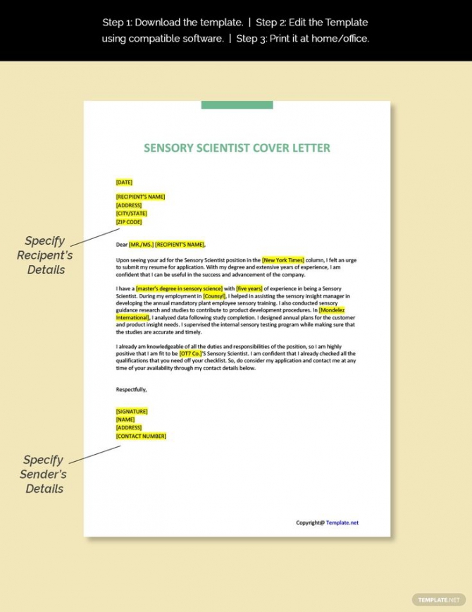 Free Sensory Scientist Cover Letter Template In